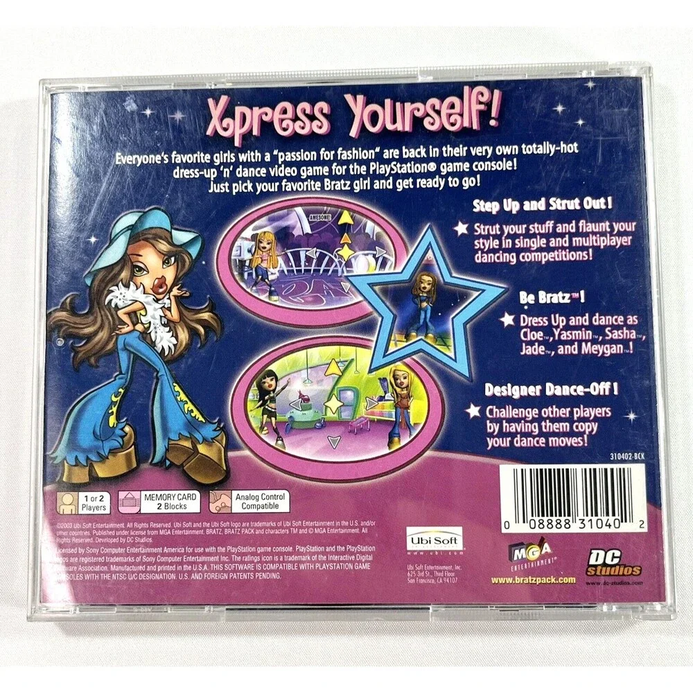 Bratz Dress Up, Get Down 2003 Sony PlayStation 1 Complete with Manual Tested
